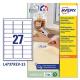 Etichetta adesiva L4737REV bianca rimovibili 25fg A4 63,5x29,6mm (27et/f) laser